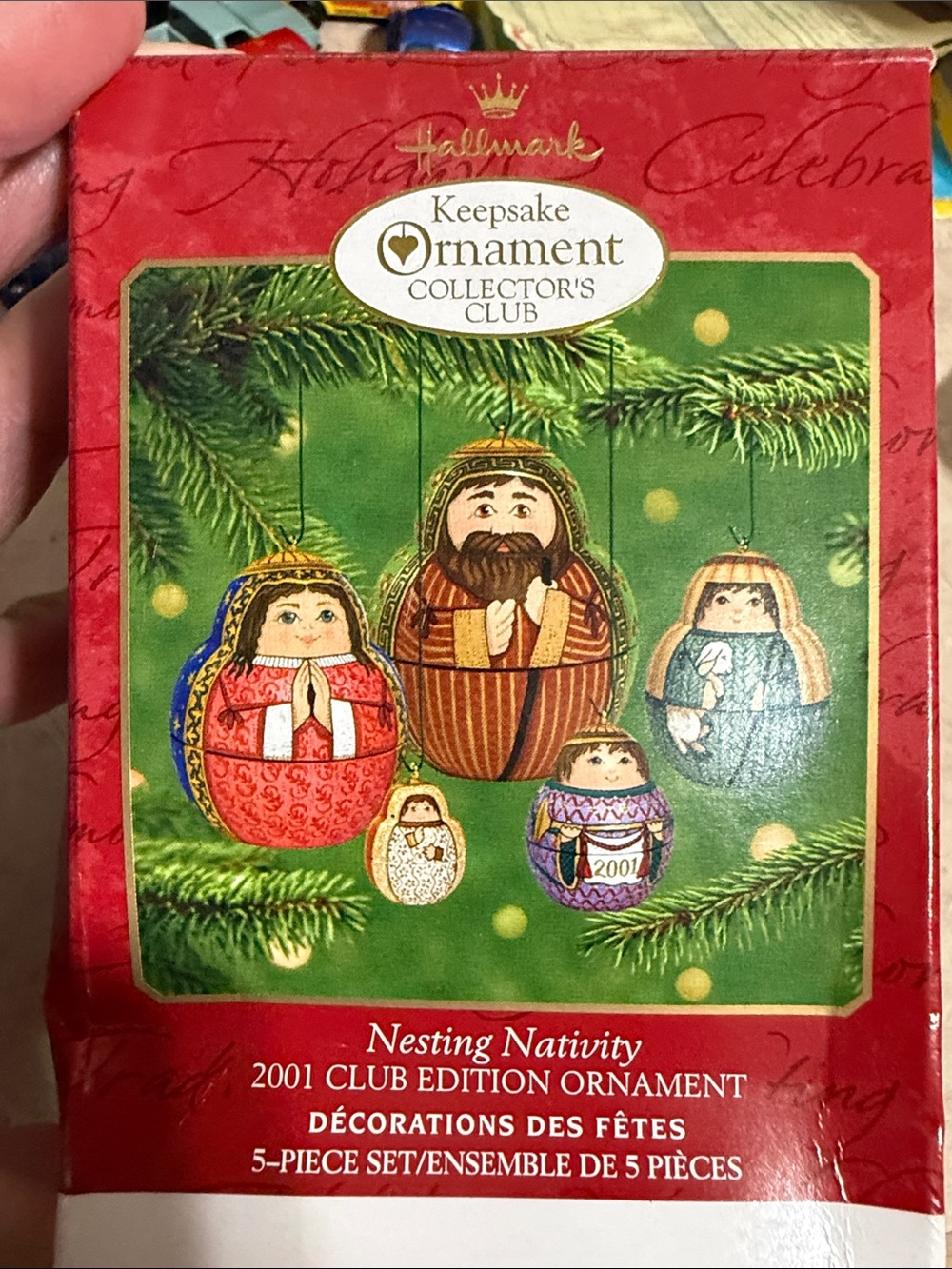 Hallmark 2001 Nesting Nativity Ornament Set - Red, Green & Gold Accents